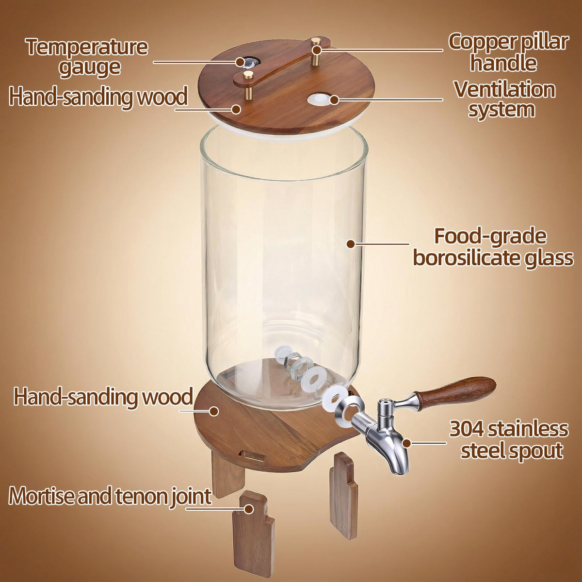 2.1 Gallon Glass Beverage Dispenser with Stand and Stainless Steel Spigot L1718