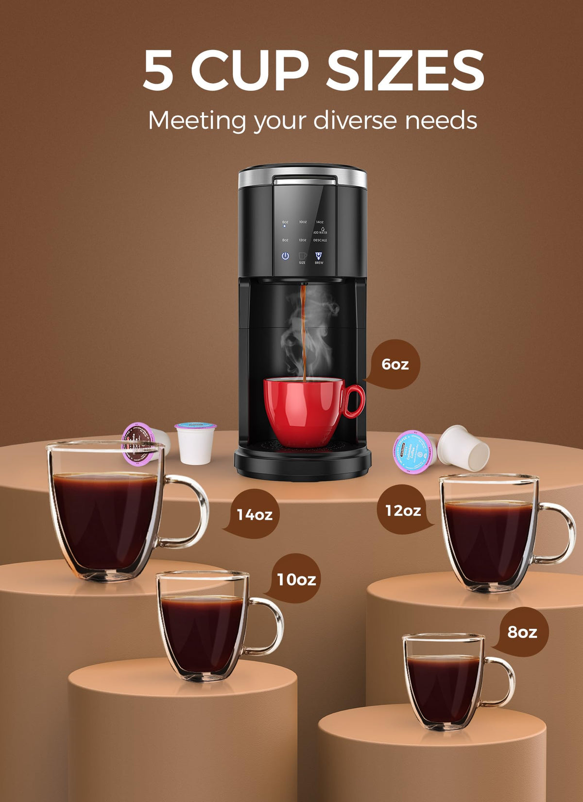 Single Serve Coffee Maker with 40 Oz Water Tank, Satin Black T904721