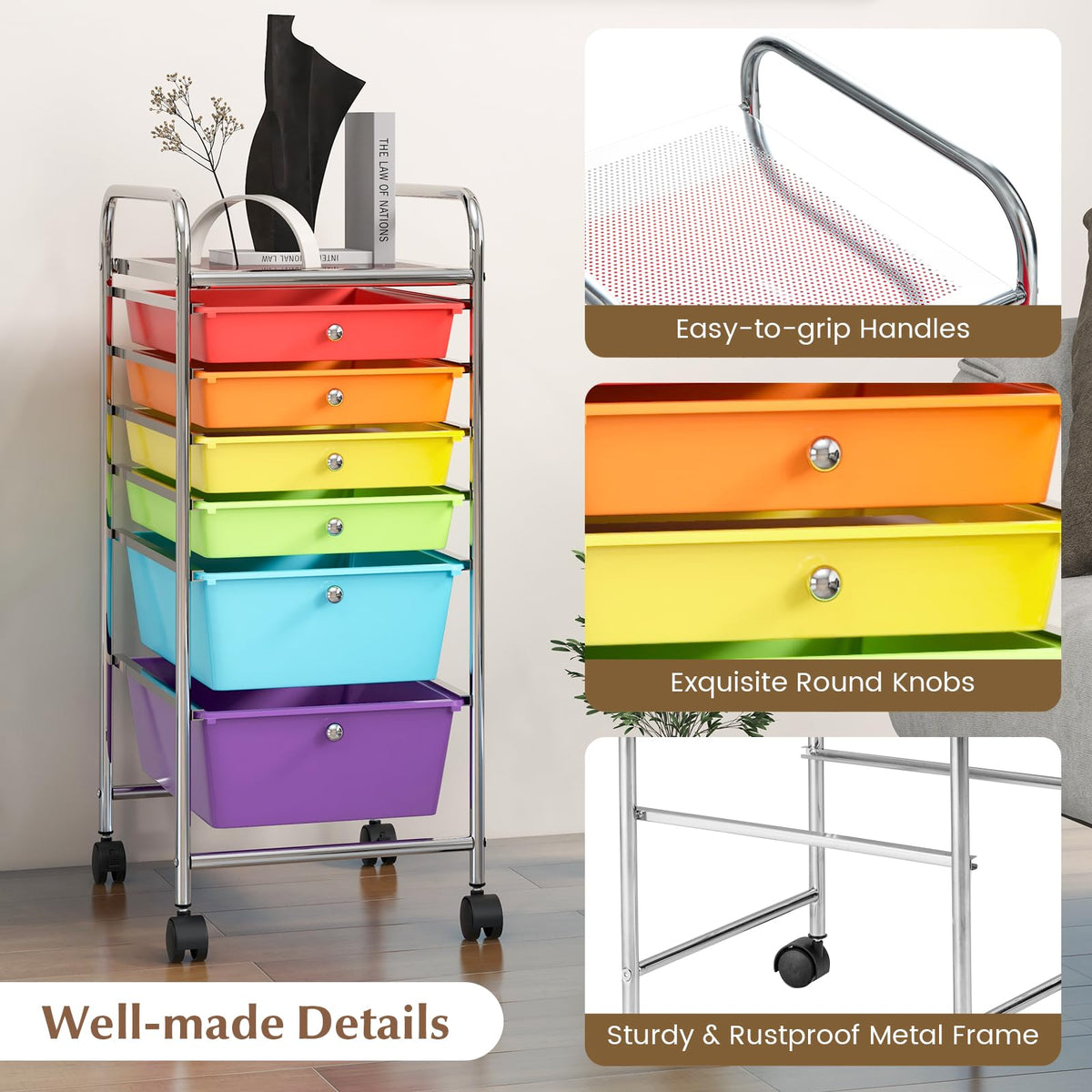 6 Drawer Rolling Storage Cart H2264