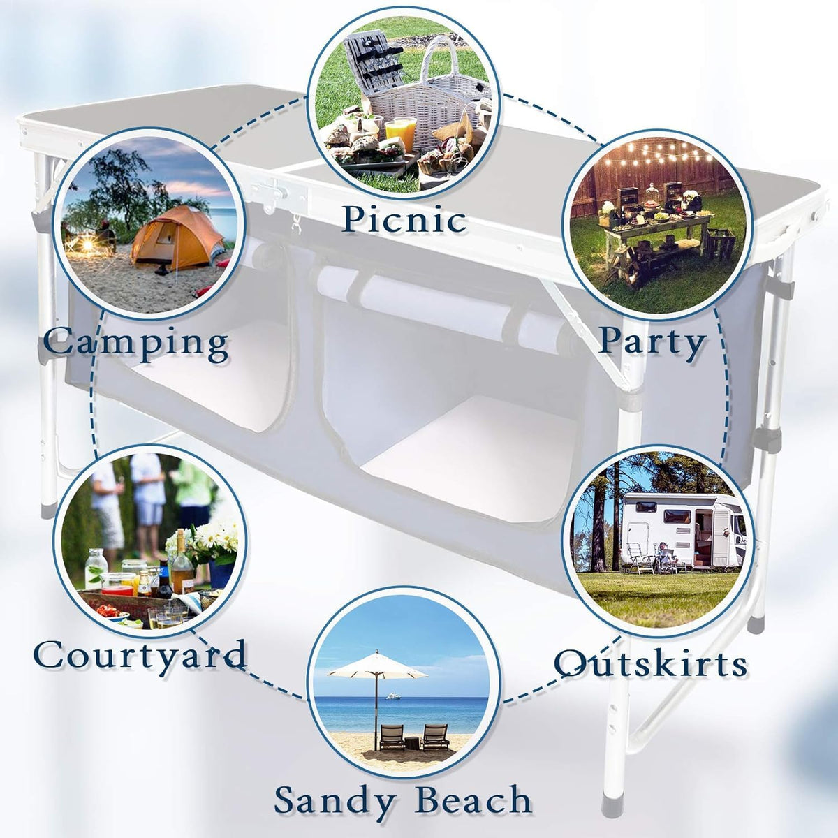 Folding Aluminum Camping Table with Storage Compartment L55713