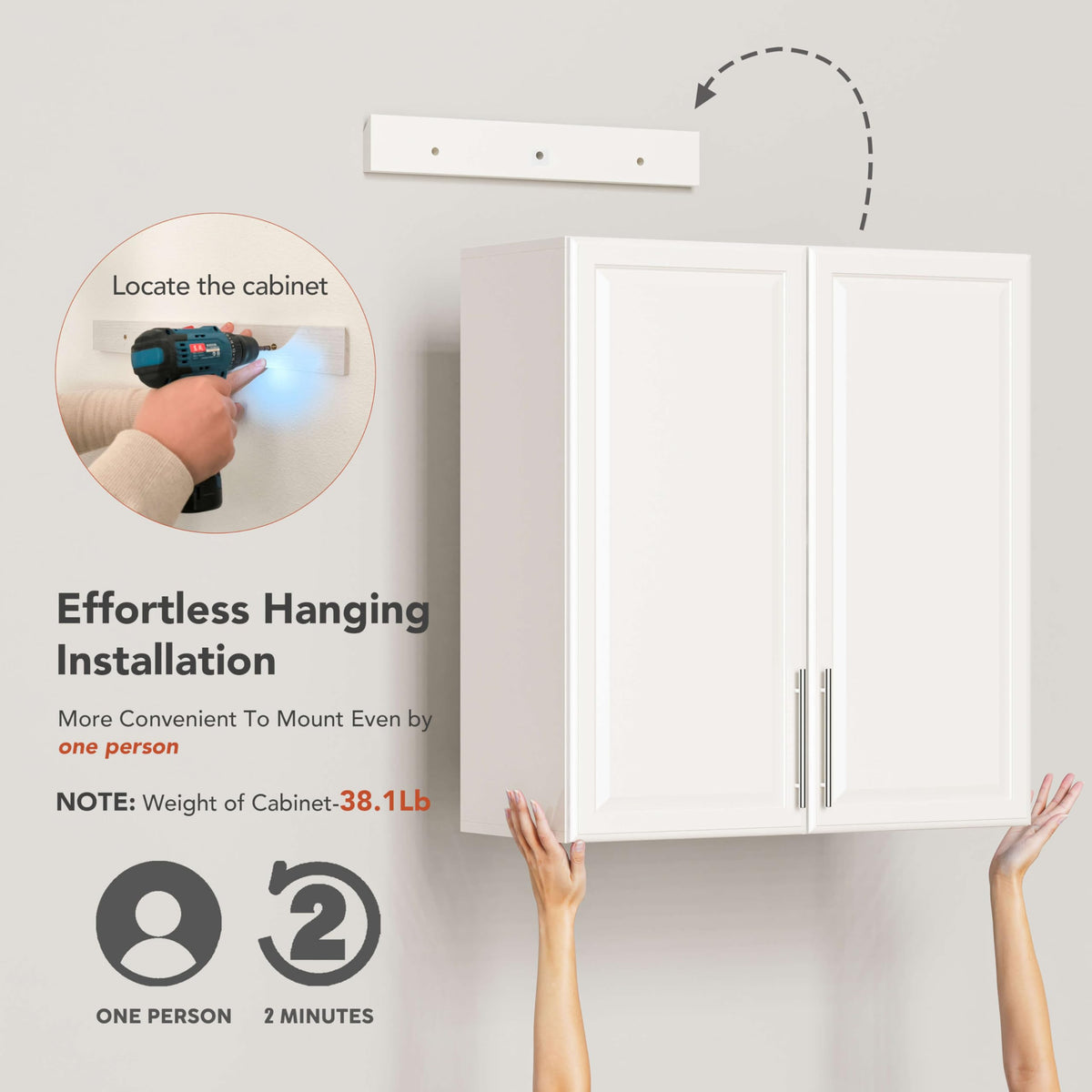 White Wall Cabinet with Adjustable Shelves Y9846