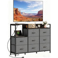 TV Stand with Charging Station, 8 Fabric Drawers Dresser Q2379