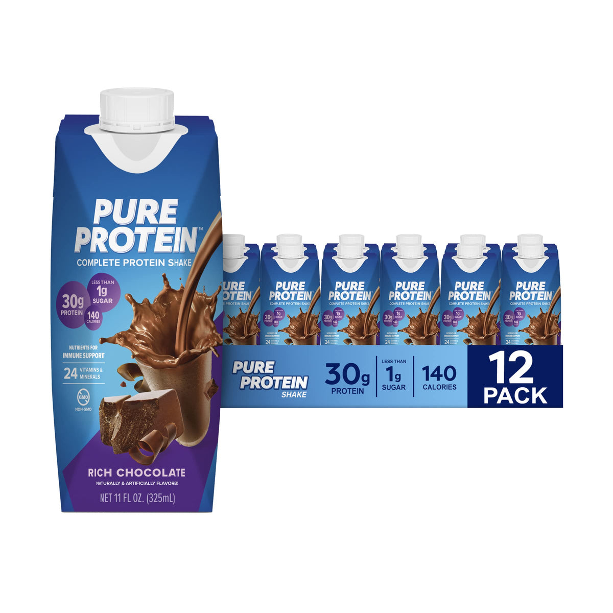 Chocolate and Vanilla Protein Shakes, 30g Protein, 11oz, 12 Pack W532933
