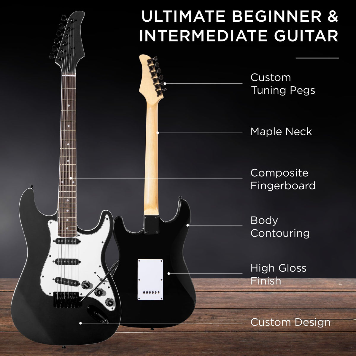 39in Full Size Beginner Electric Guitar Starter Kit with Case, Amp, Strings, Pick - Jet Black C651187