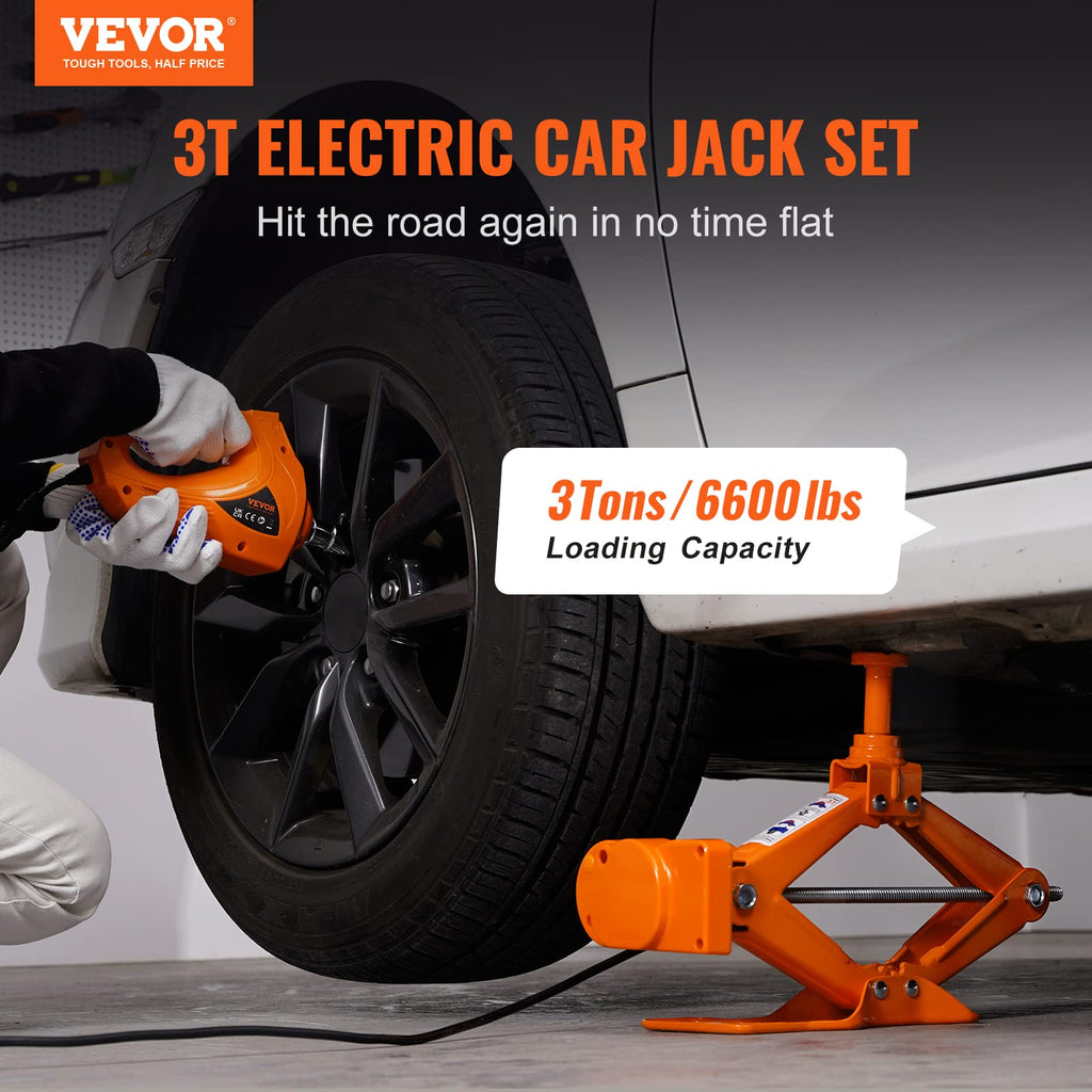 12V Electric Scissor Car Jack 3 Tons with Impact Wrench U732