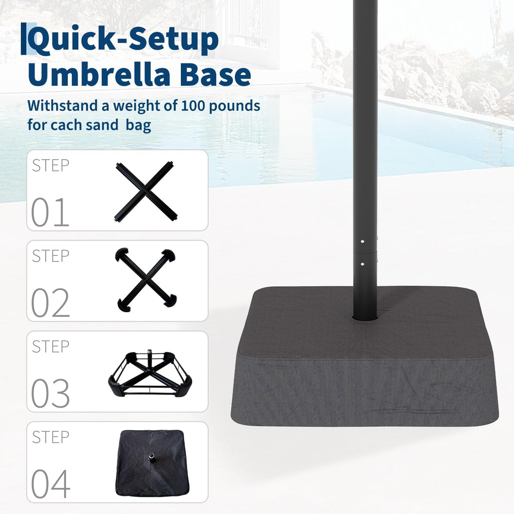 15FT Patio Umbrella with Solar Lights & Base H83677