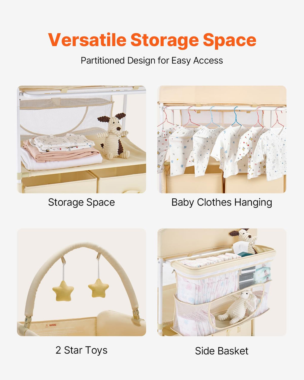 Light Beige Foldable Baby Changing Table with 2 Fabric Drawers K19018