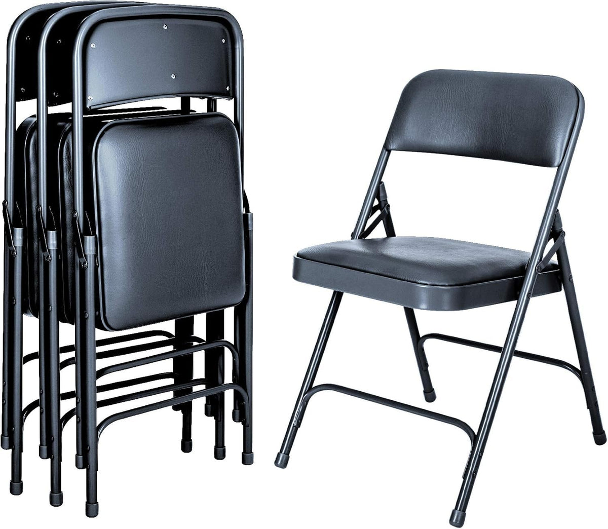 Blue Vinyl Cushioned Folding Chairs with Steel Frame, 4-Pack N32175