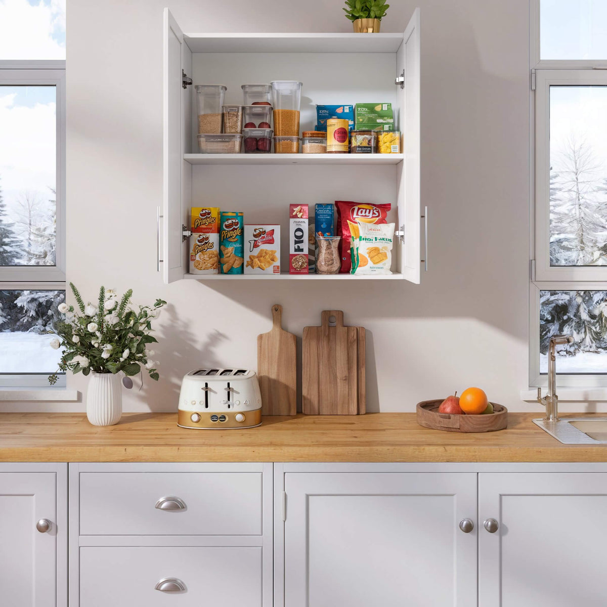 White Wall Cabinet with Adjustable Shelves Y9846