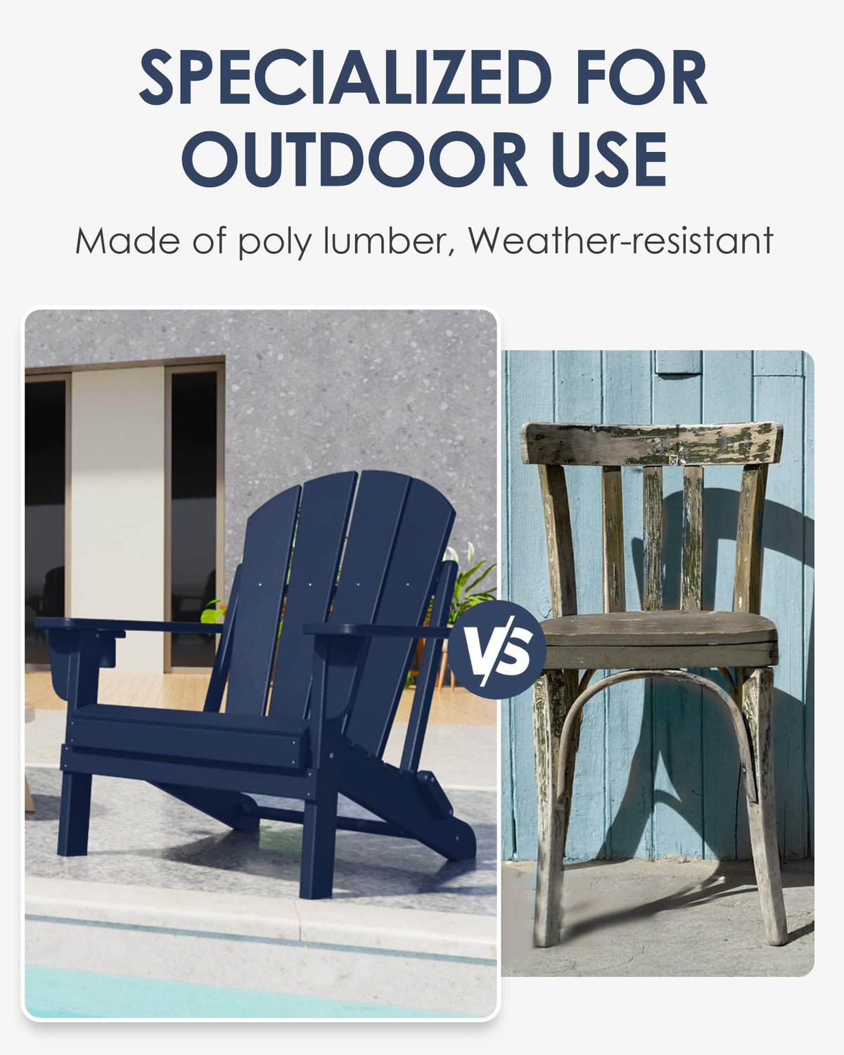Folding Adirondack Chairs Set of 6, All-Weather Resistant HDPE Patio Chairs with Cup Holder, Navy Blue M883