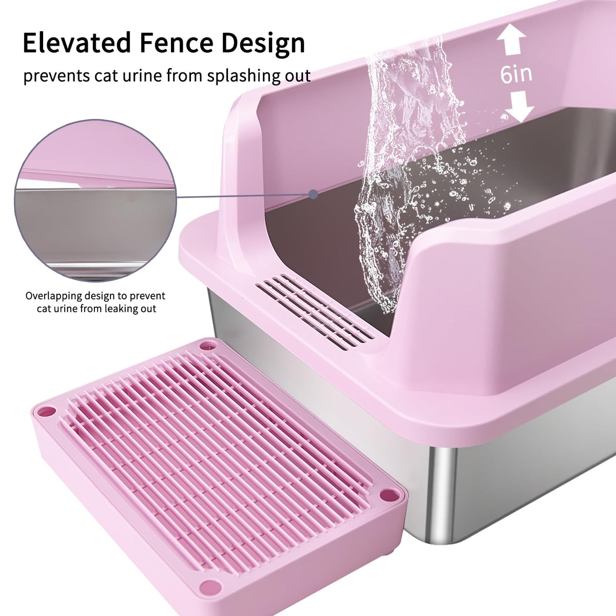 Open Cat Litter Box Stainless Steel High Walls with Scoop K4974