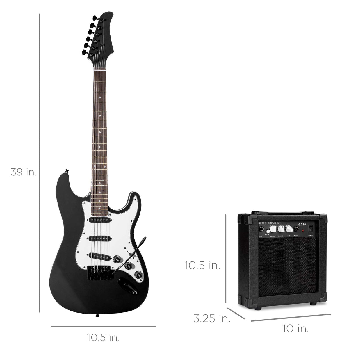 39in Full Size Beginner Electric Guitar Starter Kit with Case, Amp, Strings, Pick - Jet Black C651187