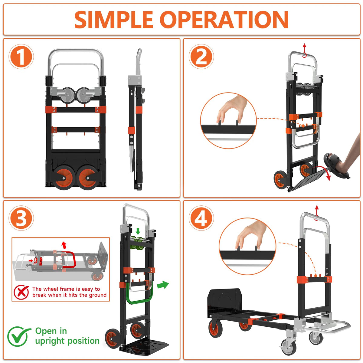 3-in-1 Folding Hand Truck, 500 lb Heavy Duty Steel Dolly W46279