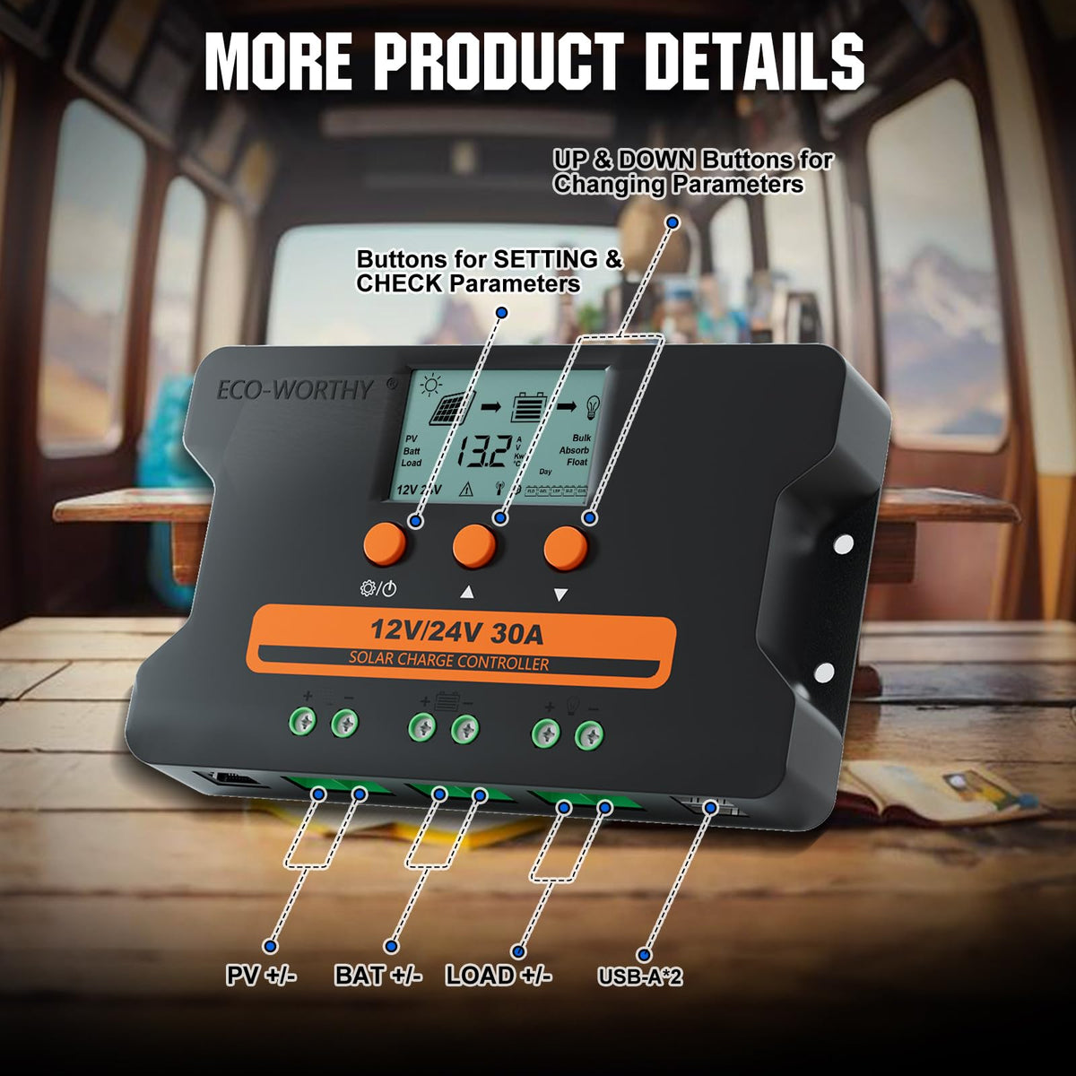 30A Solar Charge Controller Dual USB Port Auto 12V/24V PWM Y670052