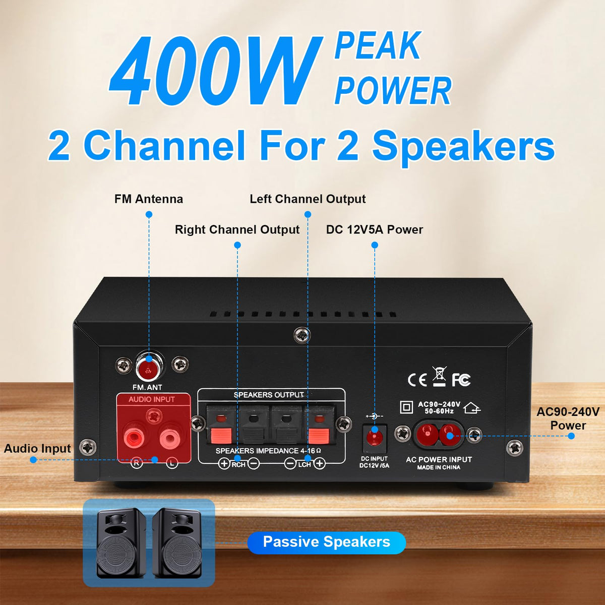 Bluetooth 5.0 Audio Amplifier 400W 2 Channel Stereo Receiver L917
