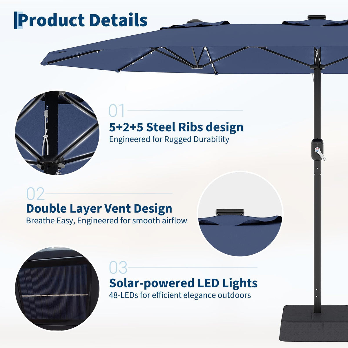 15FT Patio Umbrella with Solar Lights & Base H83677
