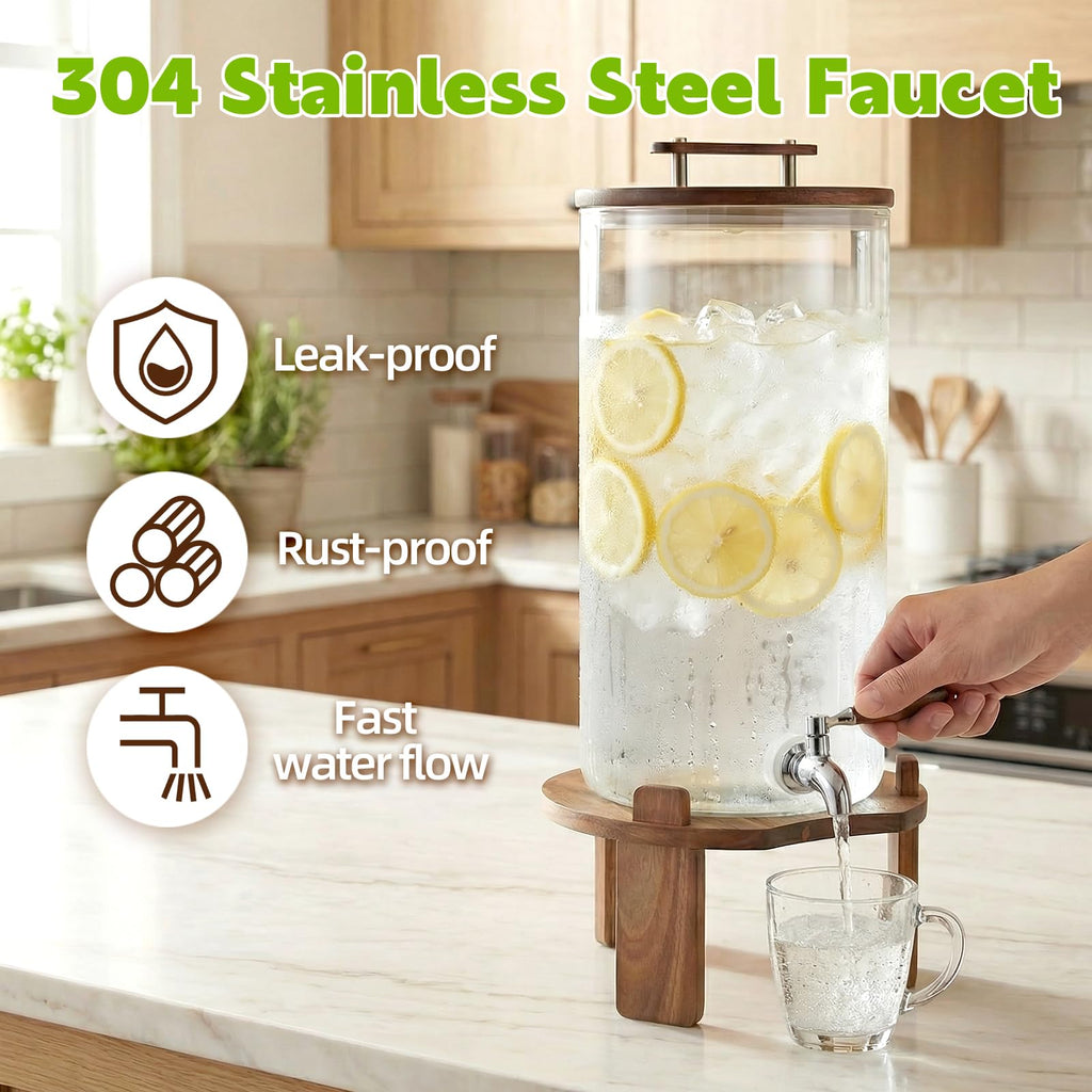 2.1 Gallon Glass Beverage Dispenser with Stand and Stainless Steel Spigot L1718