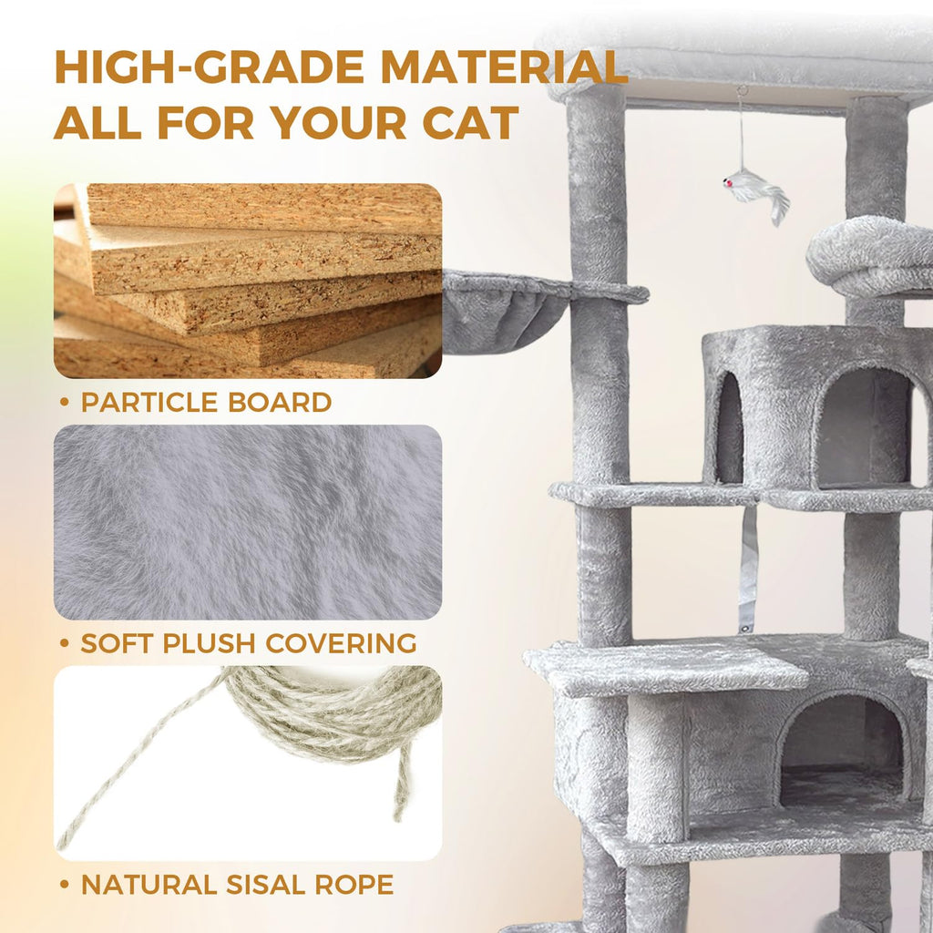 68 Inches Tall Multi-Level Cat Tree with Hammock and Light Gray C421608