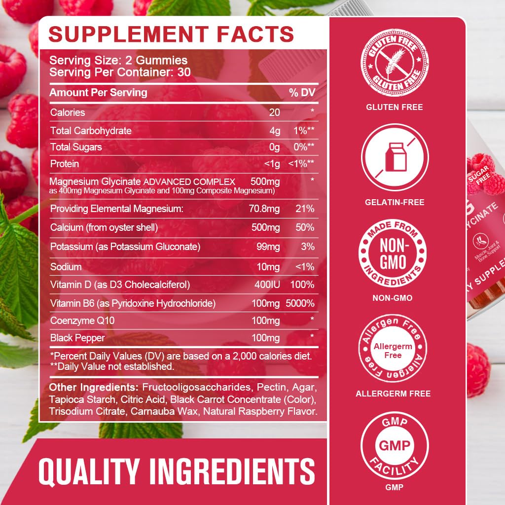 Magnesium Glycinate Gummies 400 mg with Vitamin D, B6 - 60 Gummies V299240