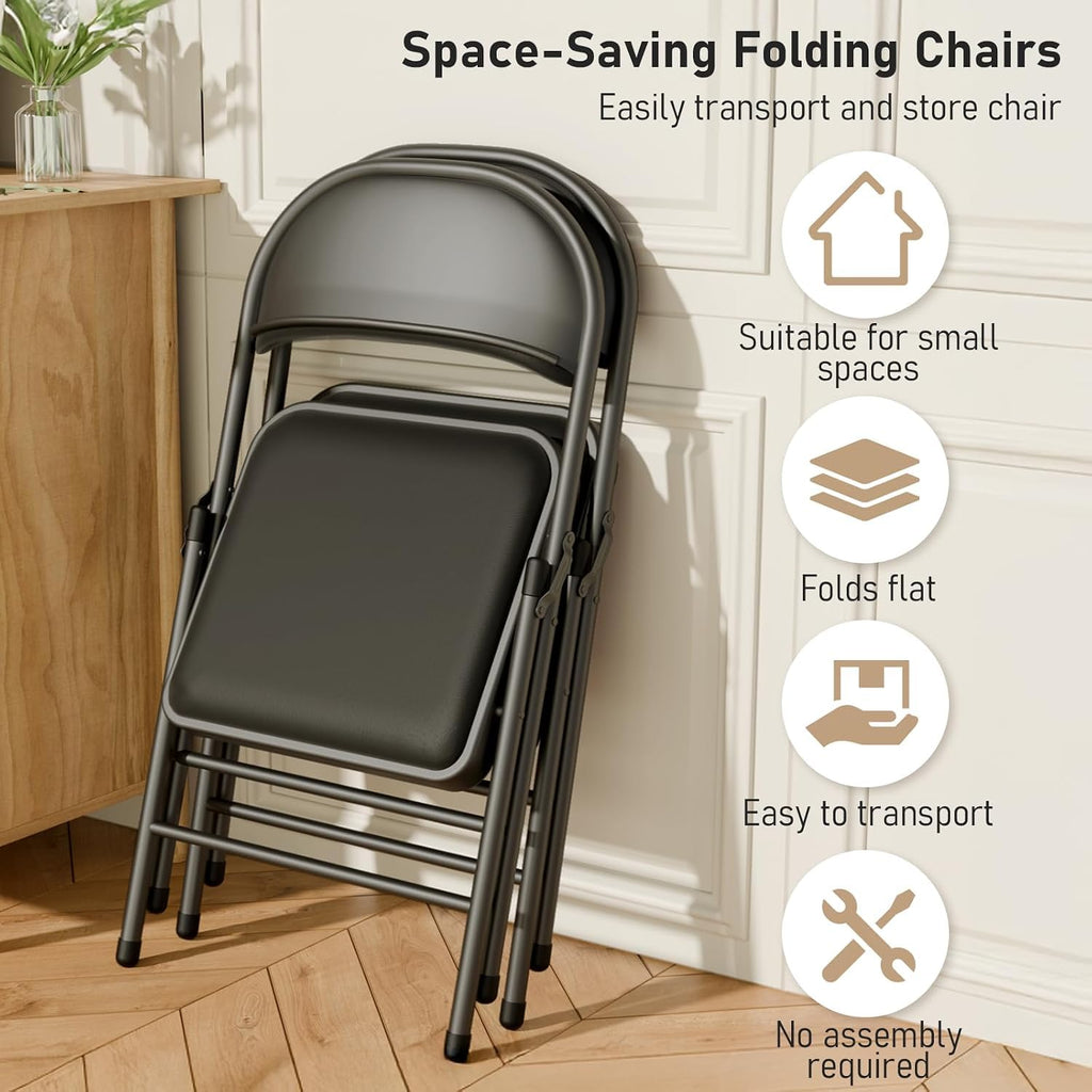 Black Folding Chairs with Padded Cushion, 10 Pack O4514