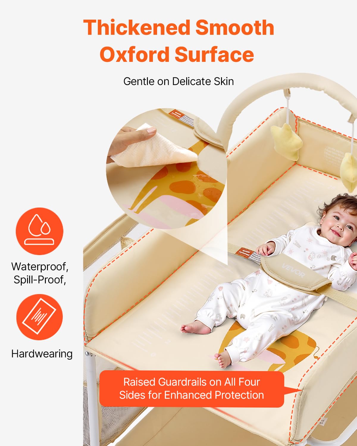 Light Beige Foldable Baby Changing Table with 2 Fabric Drawers K19018