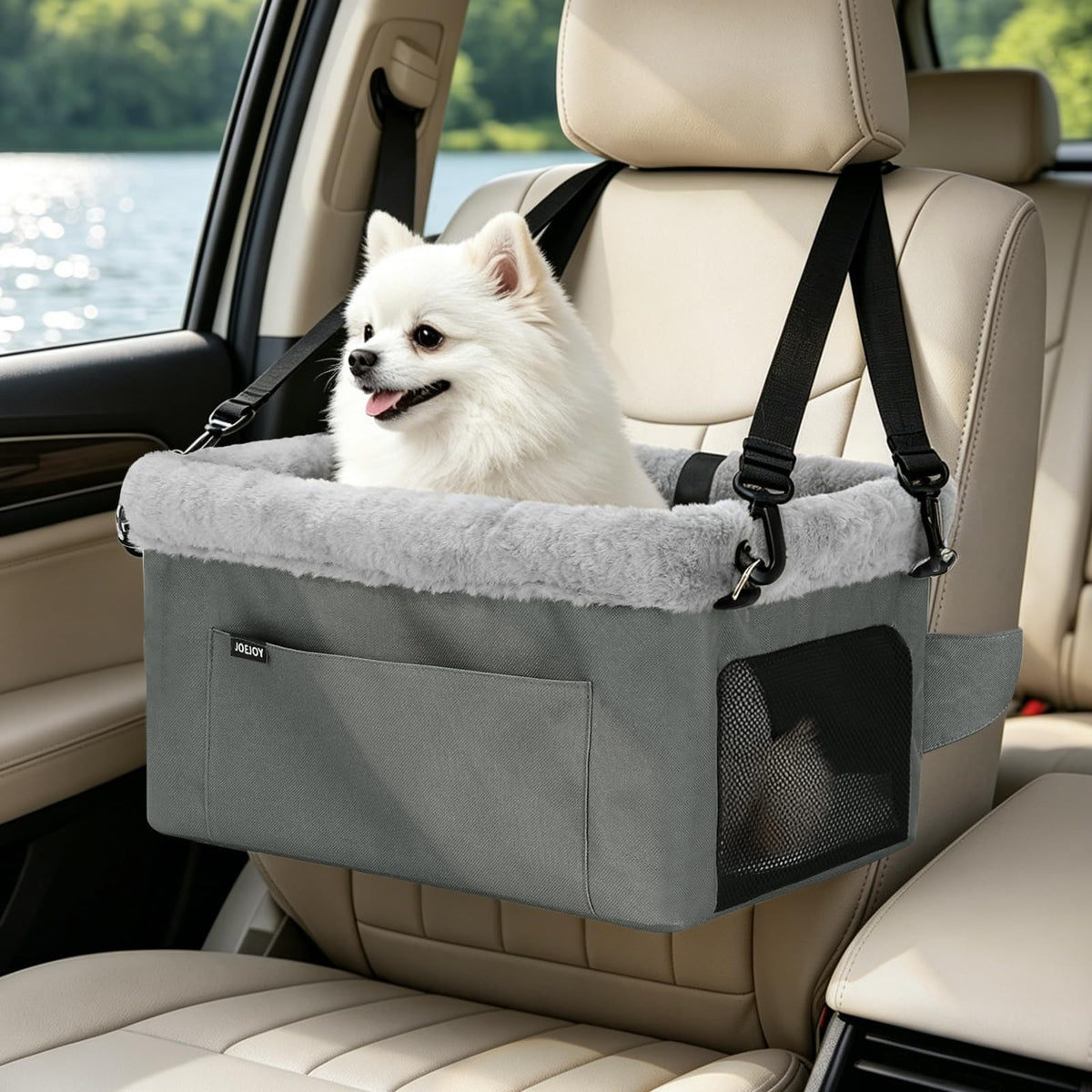 Dog Booster Seat with Metal Frame and Safety Leash, Grey S444513