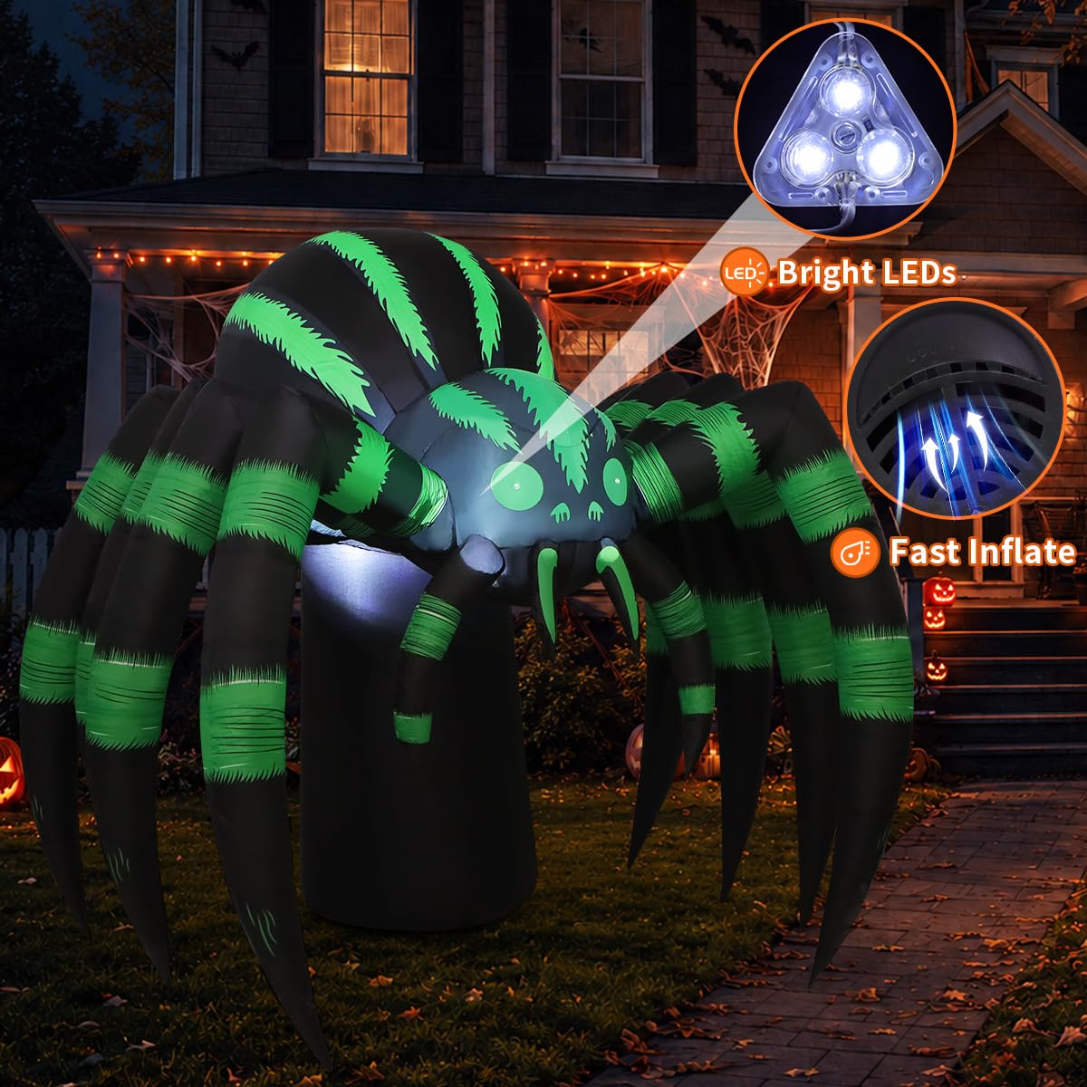 7 FT Inflatable Spider Outdoor Decoration with LED Lights W646