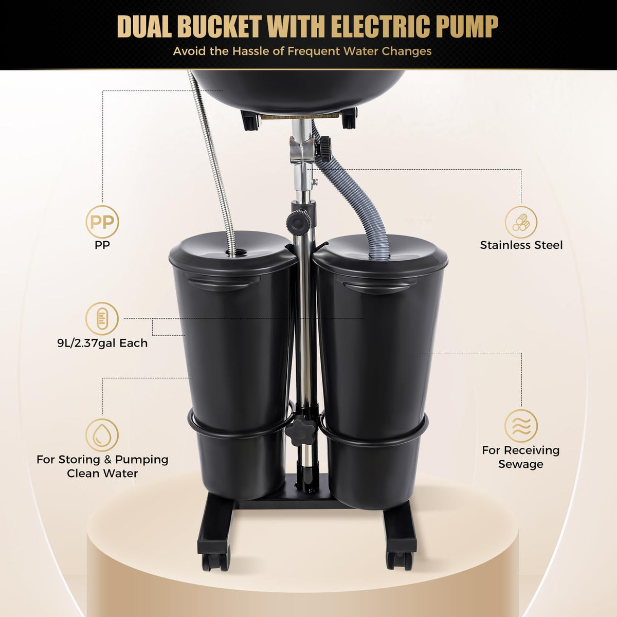 Portable Height Angle Adjustable Shampoo Bowl with Electric Pump G20476