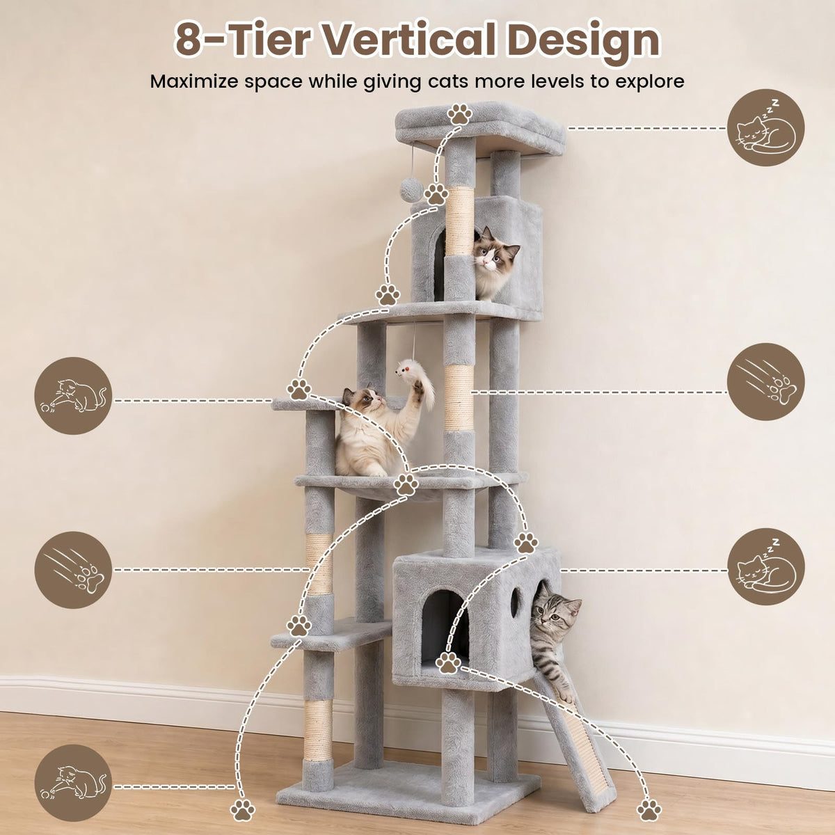 70 Inches Cat Tree with Ladder S663080