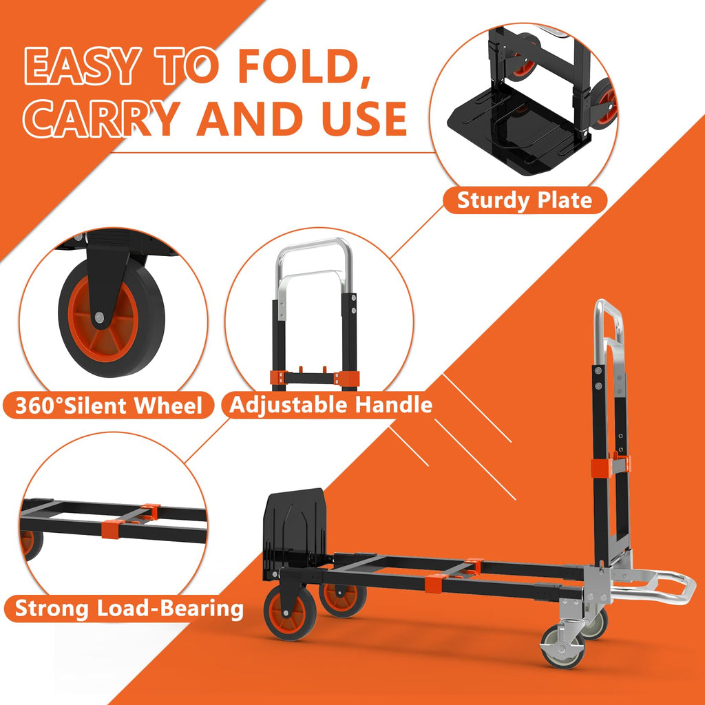 3-in-1 Folding Hand Truck, 500 lb Heavy Duty Steel Dolly W46279