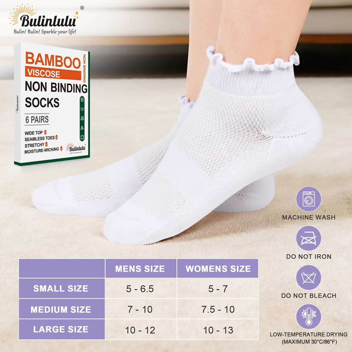 6 Pairs Low Cut Non Binding Ankle Socks O6510
