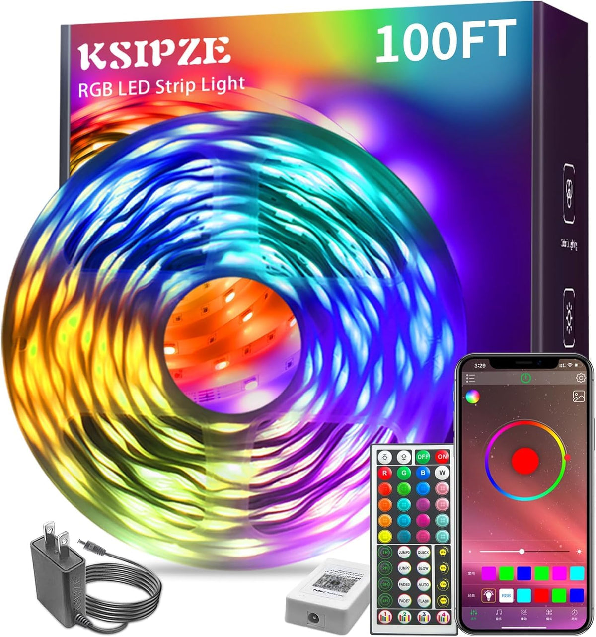 100ft RGB Music Sync Color Changing Led Strip Lights L1496