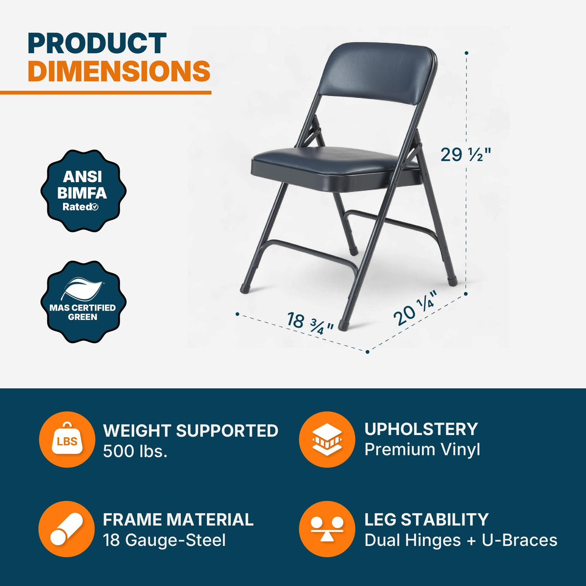 Blue Vinyl Cushioned Folding Chairs with Steel Frame, 4-Pack N32175