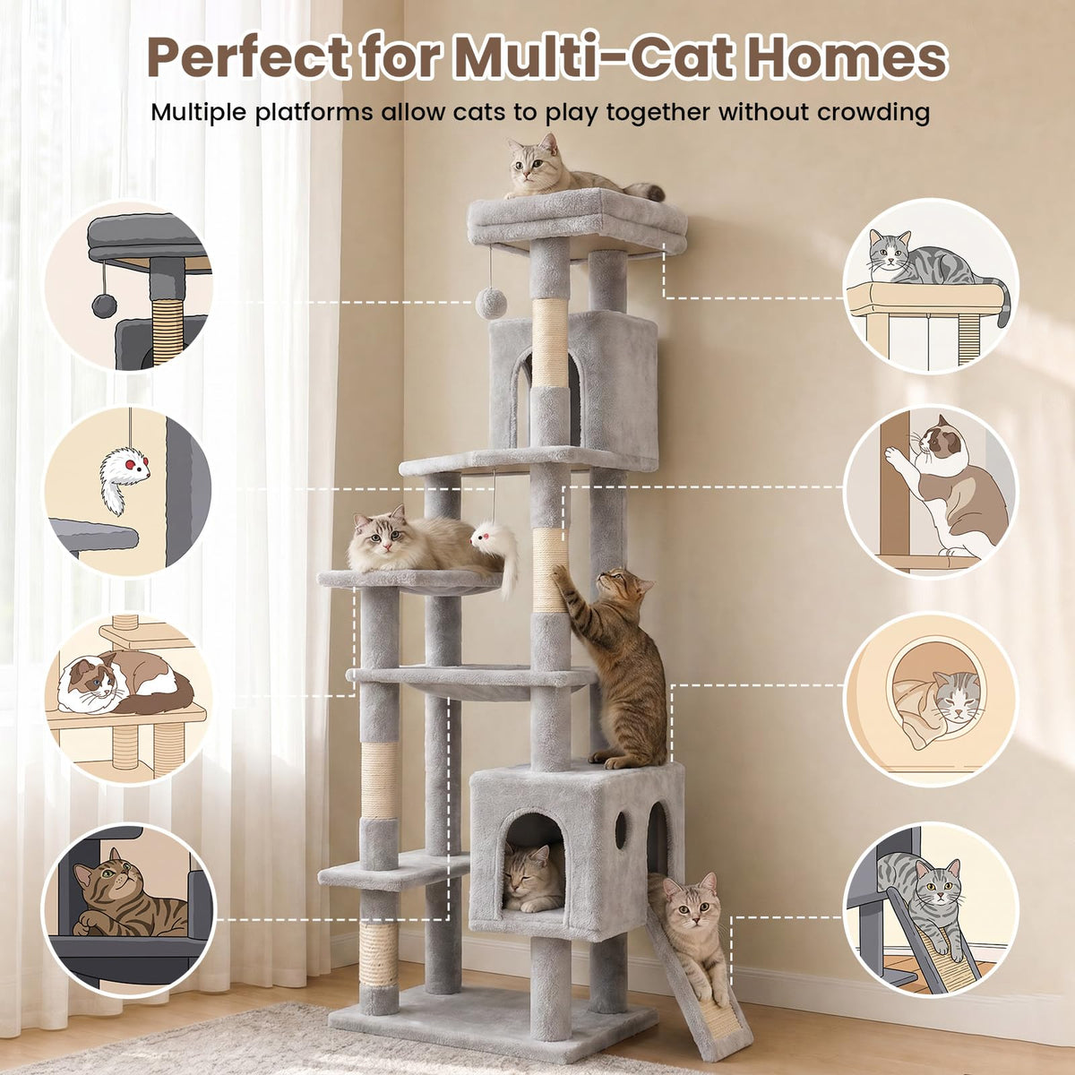 70 Inches Cat Tree with Ladder S663080