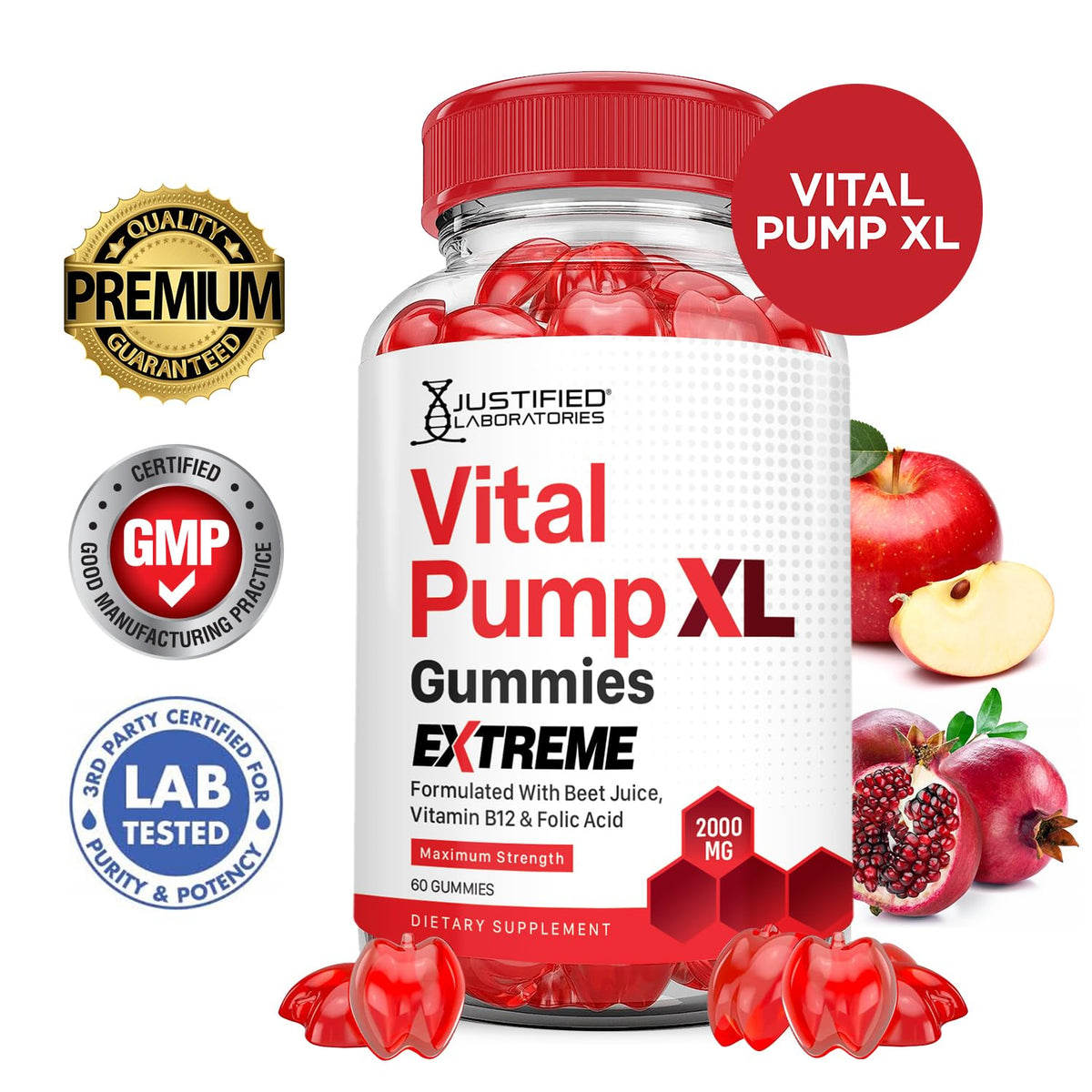2000MG Beet Juice Pomegranate B12 Vegan Gummies B23382