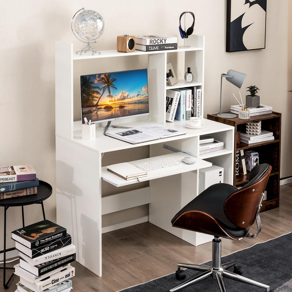 White Computer Desk with Hutch N7576