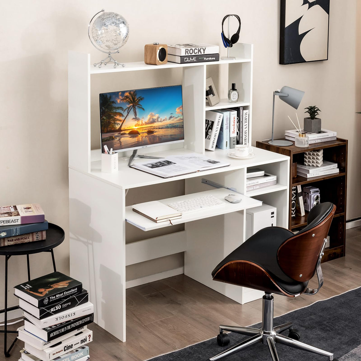 White Computer Desk with Hutch N7576