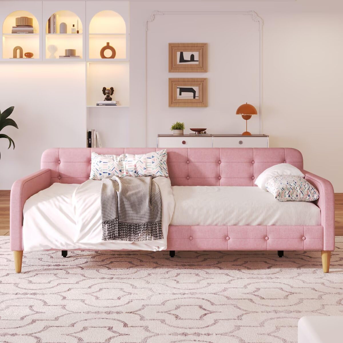 Pink Twin Size Upholstered Daybed H43677