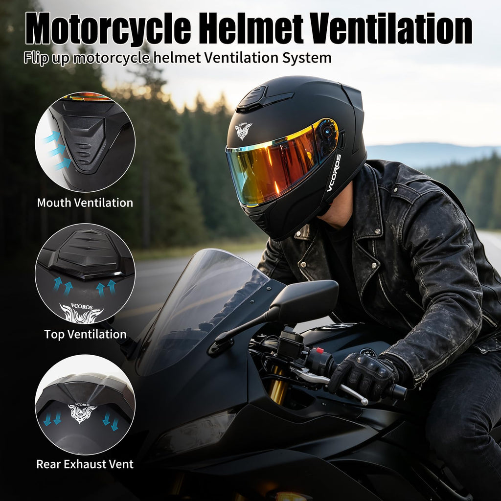 Flip Up Modular Motorcycle Helmet Dual Visor B4860
