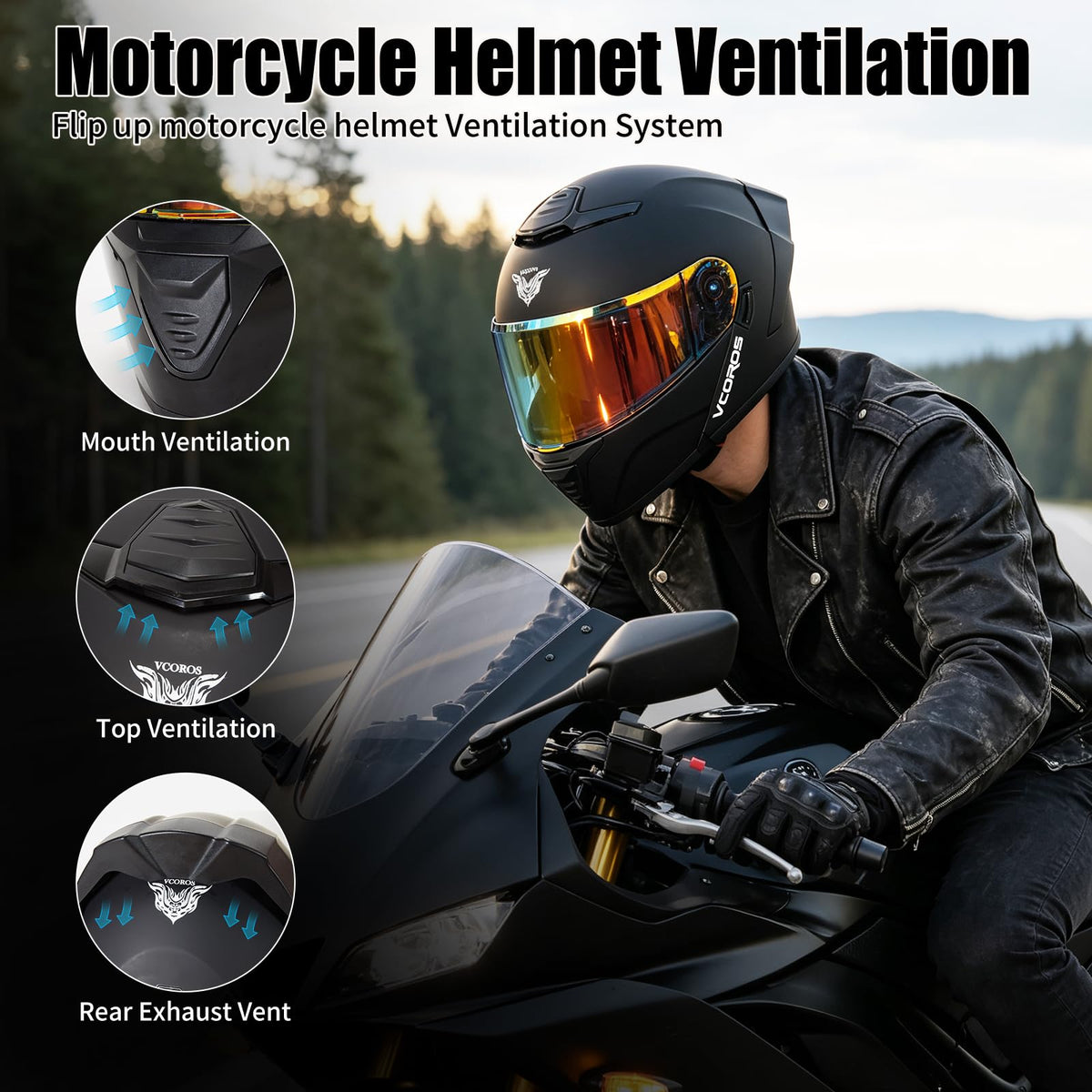 Flip Up Modular Motorcycle Helmet Dual Visor B4860