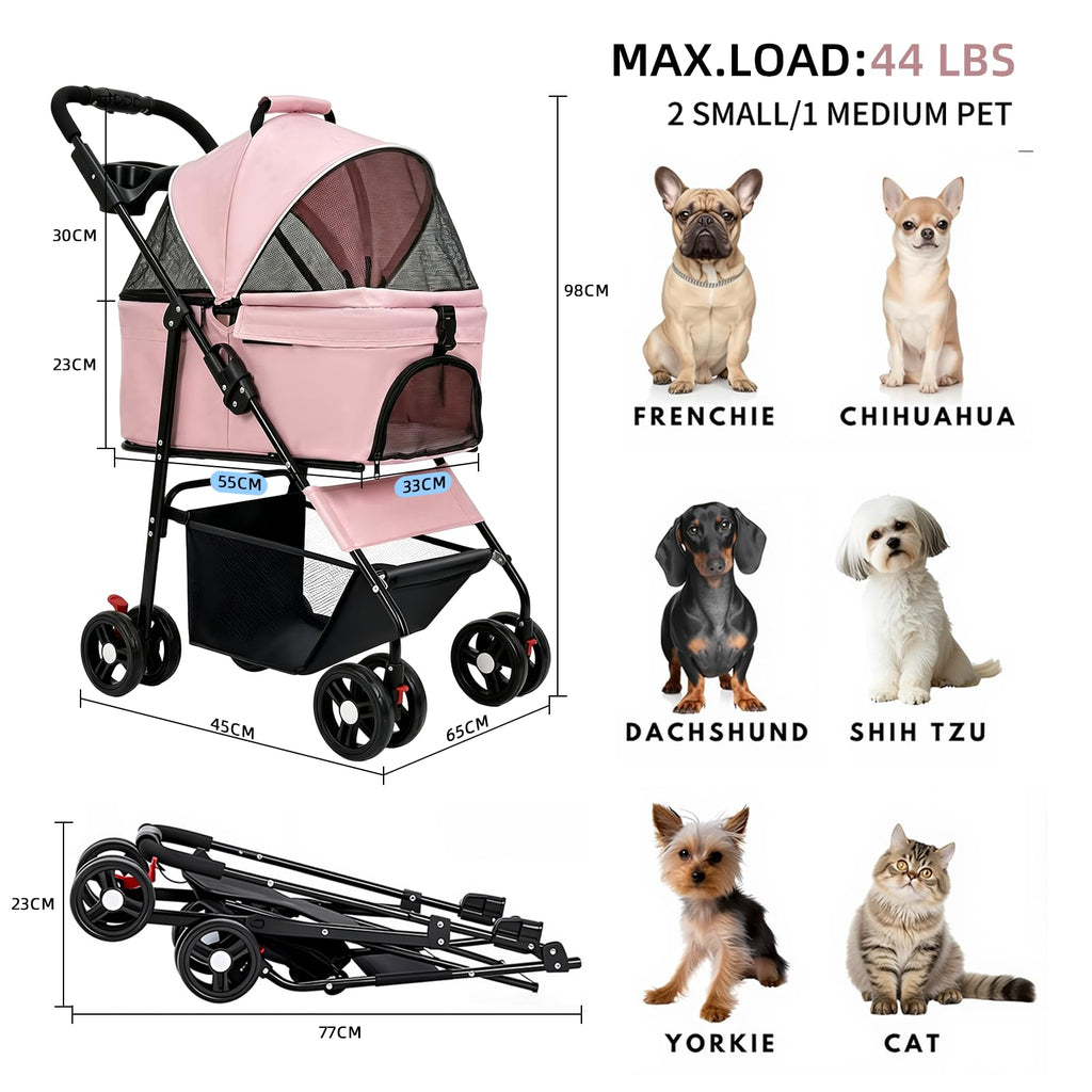 Pink Pet Stroller with Detachable Carrier F294320