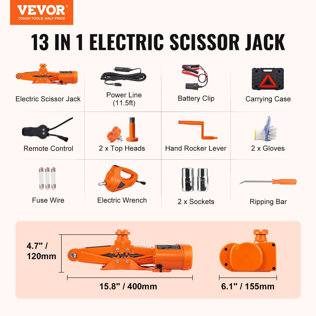 12V Electric Scissor Car Jack 3 Tons with Impact Wrench U732