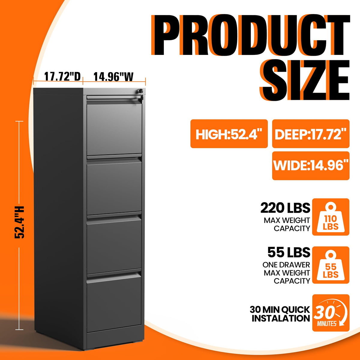 4 Drawer File Cabinet with Lock S5867