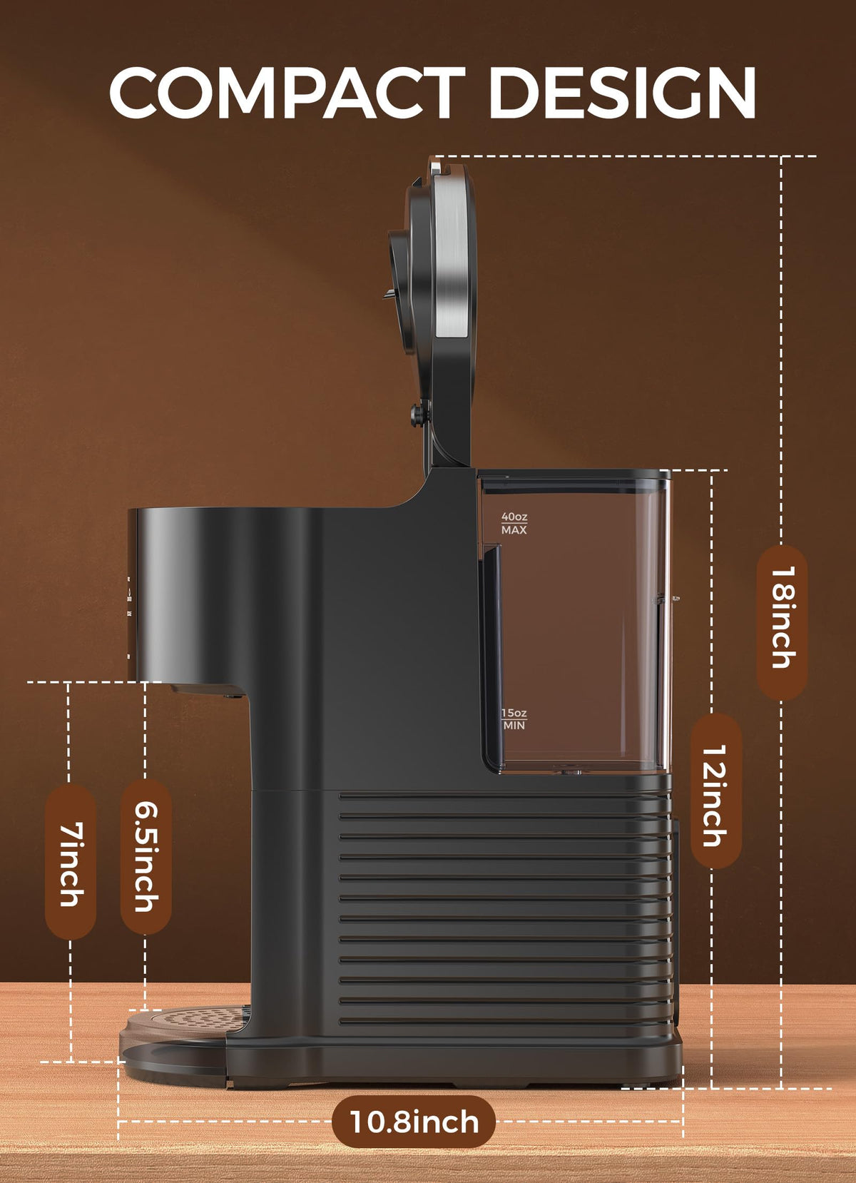 Single Serve Coffee Maker with 40 Oz Water Tank, Satin Black T904721