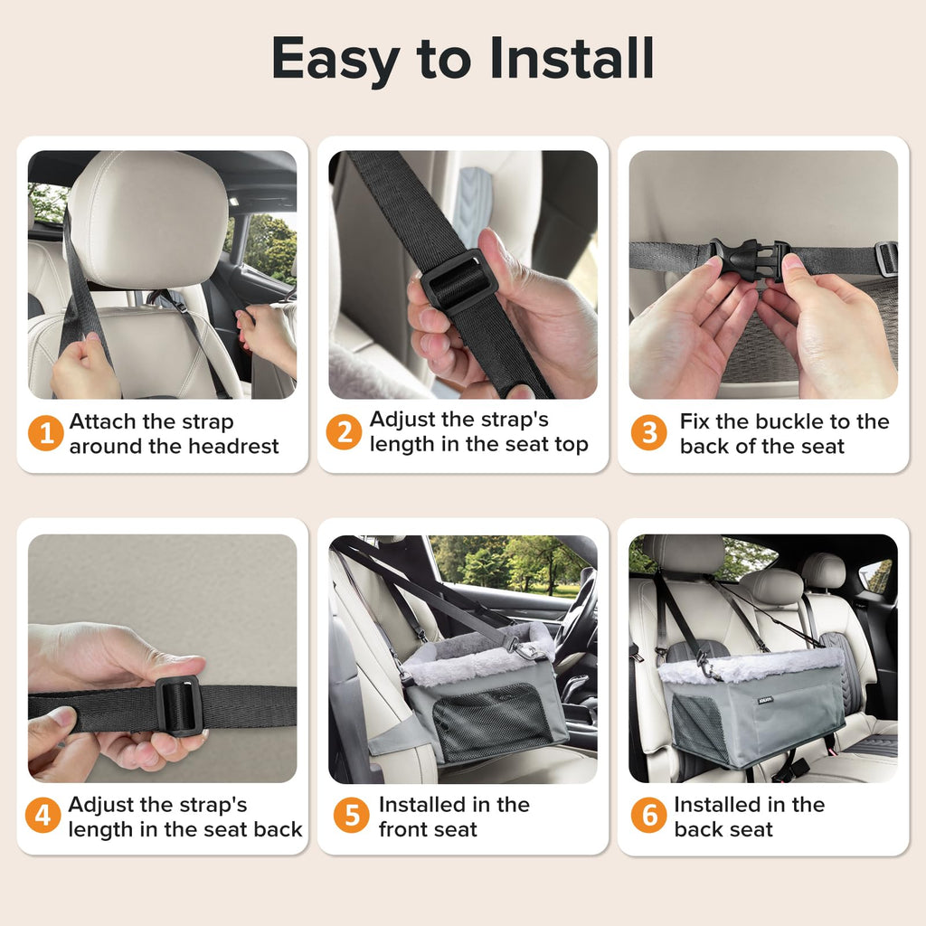 Dog Booster Seat with Metal Frame and Safety Leash, Grey S444513
