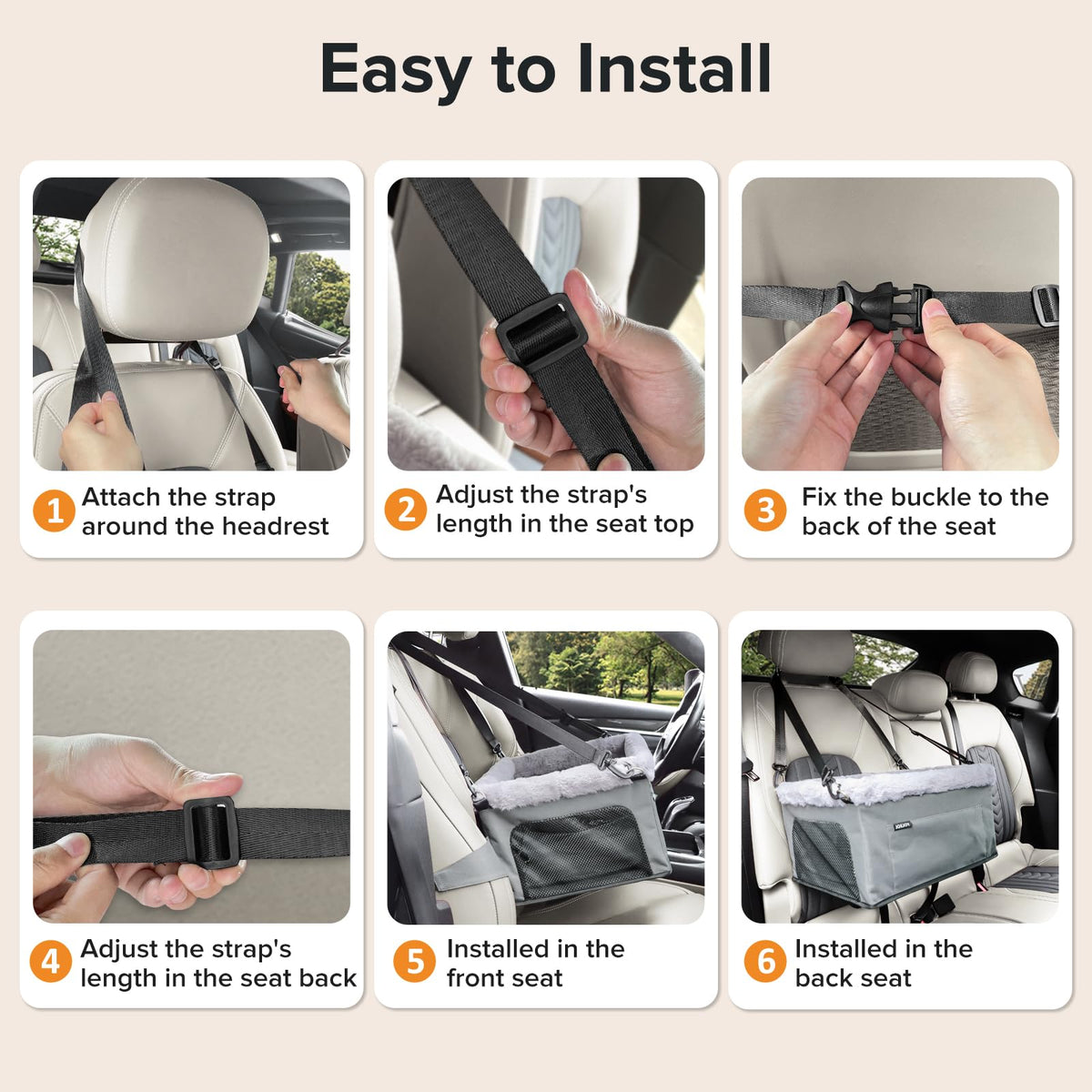 Dog Booster Seat with Metal Frame and Safety Leash, Grey S444513
