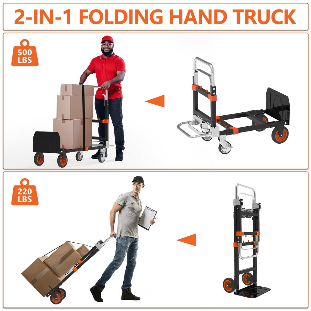 3-in-1 Folding Hand Truck, 500 lb Heavy Duty Steel Dolly W46279