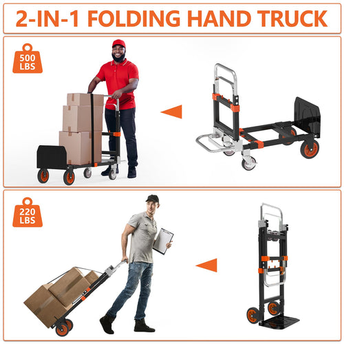 3-in-1 Folding Hand Truck, 500 lb Heavy Duty Steel Dolly W46279