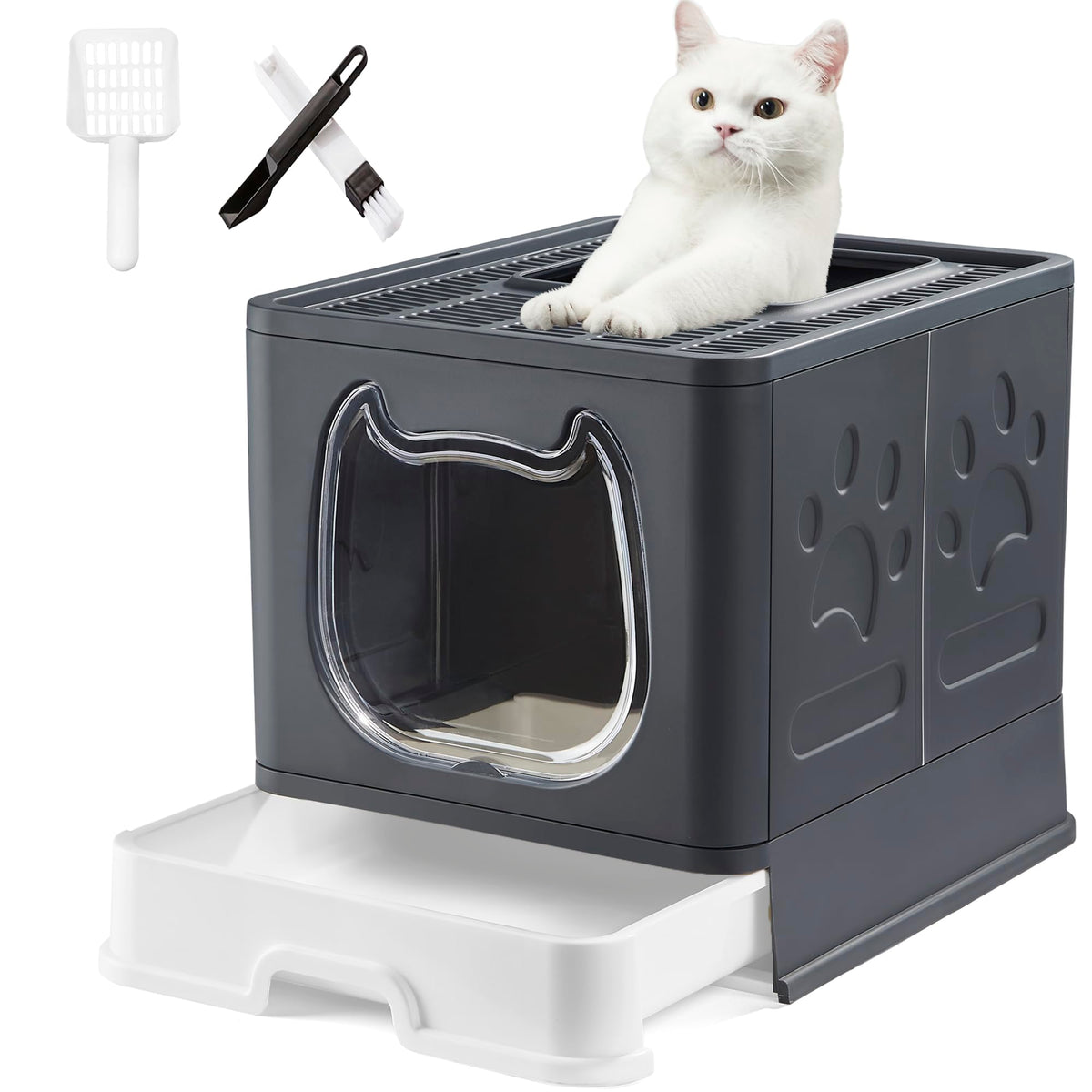 Enclosed Cat Litter Box with Lid and Scoop V828352