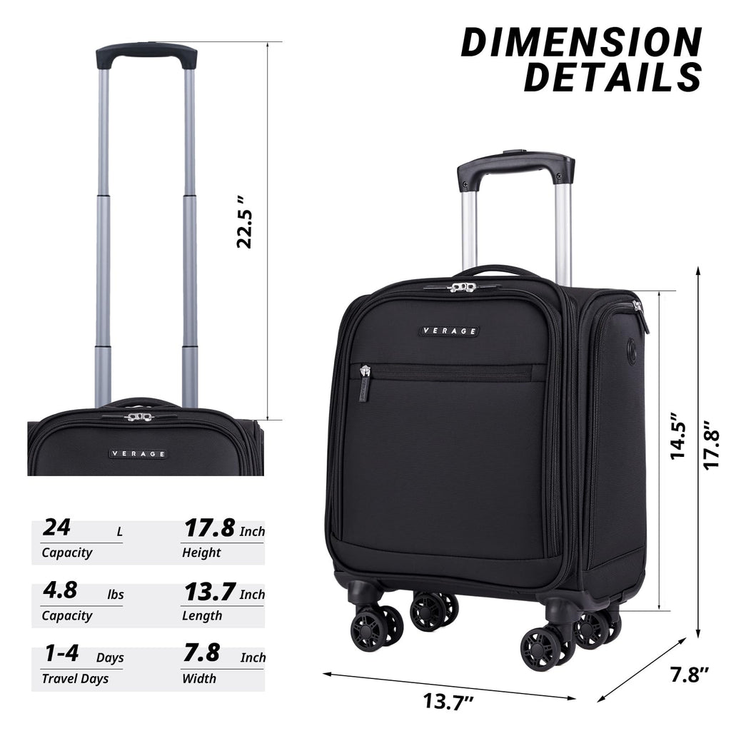 Black 14.5-Inch Spinner Underseat Carry On Luggage E869